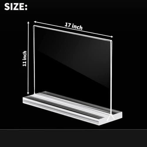 11 x 17 Inches Acrylic Sign Holder Horizontal Clear T Shaped Sign Holder Table Photo Menu Display Stand Double Sided Picture Flyer Sign Holder for Office Restaurant Store (2 Pack)
