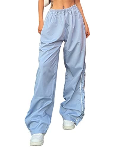 Springrain Womens Wide Leg Track Pants Slouchy Stripe Detail Jogger Sweatpants with Pockets