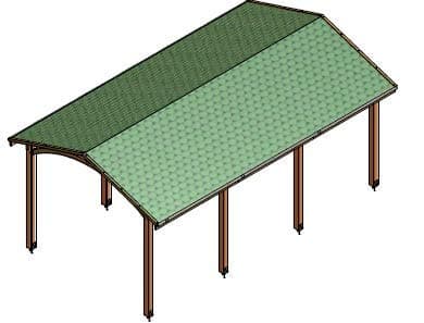 Alaska Timber Carport - Asphalt Felt Tile Cover - Dimensions: 375 x 605 x h 286 cm