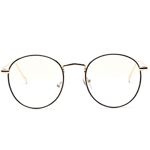 AISSWZBER Blue Light Block Women Metal Circle Non-prescription Eyeglasses