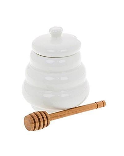 Shudehill Giftware White Honey Swirl Pot with Wooden Drizzler by Shudehill Giftware