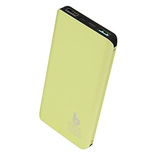 Power Cord real 10000mAh Portable Power Bank QC3.0 Bidirectional quick charge, Ultra thin, Anodized Aluminum shell, with Type-C Micro-USB Support simultaneous input, for Samsung, iPhone-Lemon green