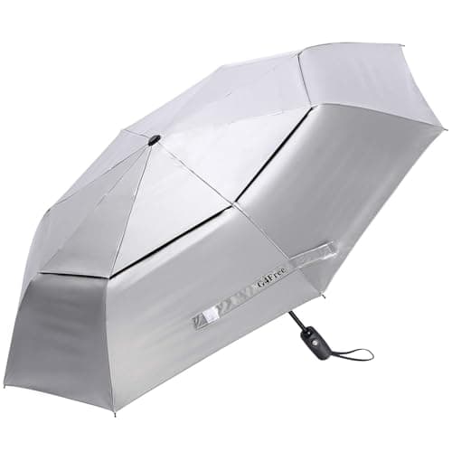G4Free UPF 50+ UV Protection Travel Folding Umbrella 42/46 Inch Windproof Silver Coating Rain Sun Blocking Automatic Open