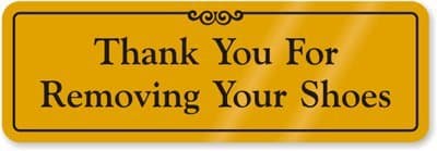SmartSign 6 x 2 inch "Thank You For Removing Your Shoes" DiamondPlate Sign Aluminum, Yellow and Black