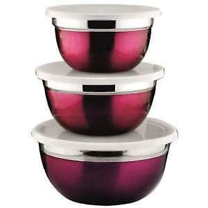 EVOKK Mixing Bowls with Lids, Set Of 3,Food Storage, Stainless Steel 14/16/18CM (Purple)