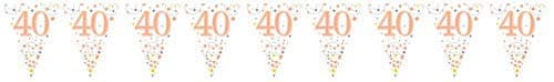 Party Bunting Sparkling Fizz 40 White & Rose Gold Holographic 11 flags 3.9m