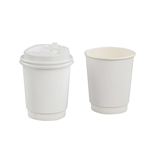 Saedy 8 oz Paper Coffee Cups, 100-Count White Cups and Lids