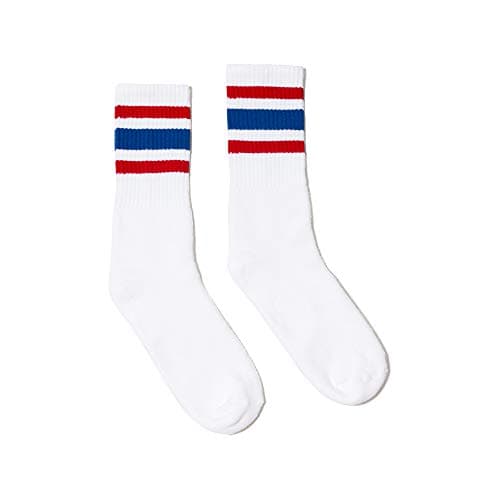 SOCCO Made in USA Crew White with Red and Blue Stripes - Small / Medium (6-9)