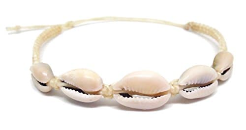 Hawaiian Natural Cowrie Bracelet - Shell Stretch Chip White Cream Wrist Ankle for Women