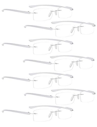 READING GLASSES 7 pack Small Lens Rimless Readers (Silver, 2.00)
