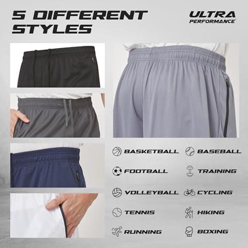 Ultra Performance Mens 5 Pack Athletic Running Shorts, Basketball Gym Workout Shorts for Men with Zippered Pockets