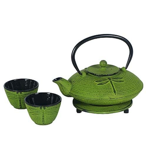 Cast Iron Dragonfly Tea Set -25 Ounce Teapot, Two Cups & Trivet