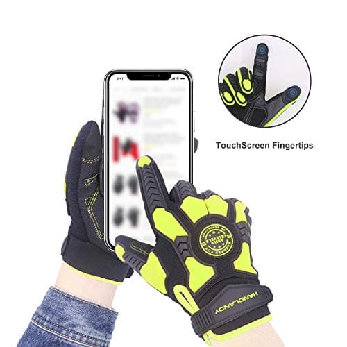 HLDD HANDLANDY Heavy Duty Work Gloves, TPR Protector Impact Gloves, Men Anti Vibration Mechanic Work Glove TouchScreen
