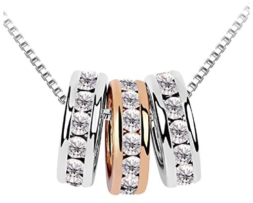 Celine Benetton Triple Rings Pendant Necklace with Swarovski Elements Crystal