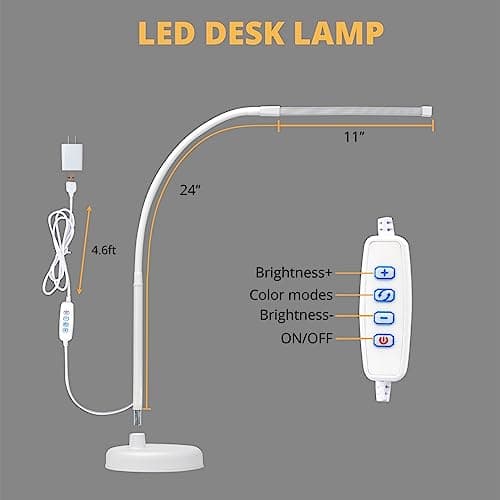 CIVHOM LED Desk Lamp, Swing Arm Architect Task Lamp with Long Flexible Gooseneck, Heavy Base, 3 Color Modes, 10 Brightness Levels, and USB Adapter, Desk Light for Home/Office/Drafting/Reading