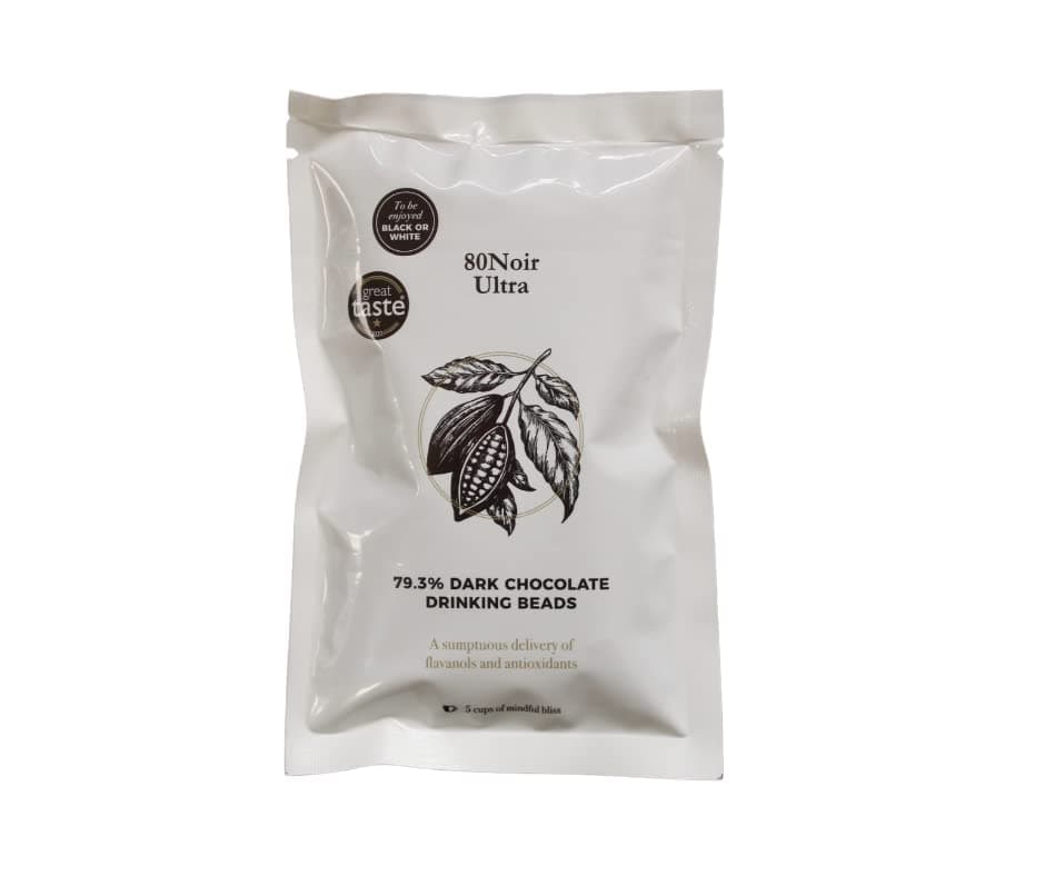 80Noir UltraDark Chocolate Beads| Award Winning Smooth Chocolate | Vegan Friendly & 100% Sustainable | Palm Oil Free & Animal Friendly | Premium Hot Chocolate |100g