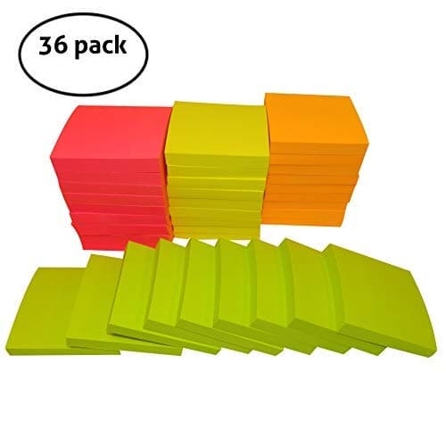 VIKADI Memo Sticky Notes Best Value (Pack of 36 Pads) for Office, Home, School-3x3 inches, 100 Sheets per Pad, 4 Assorted Bright/Neon Colors: Orange, Pink, Yellow, Green