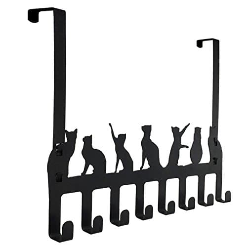 Colibyou Over The Door Hook Hanger Organizer Rack, Heavy Duty Cat Storage for Hanging Clothes, Towels, Coat, Purse, 8 - Hooks (Black, Cats)