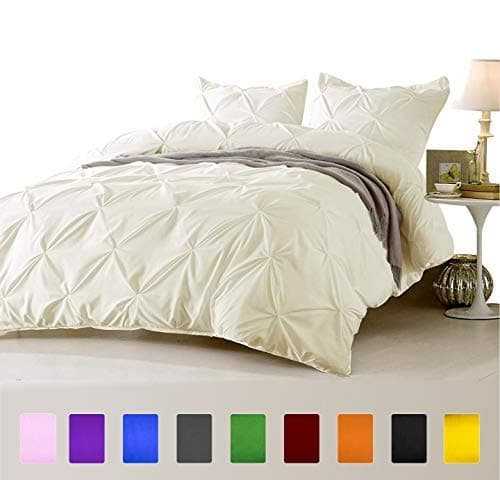 FINE LECHO Soft Luxurious 3-Piece Pinch Pleated Pintuck Decorative Quilt Duvet Cover Set Highest Quality Egyptian Cotton 800 Thread Count Comforter Cover (Full/Queen, Ivory