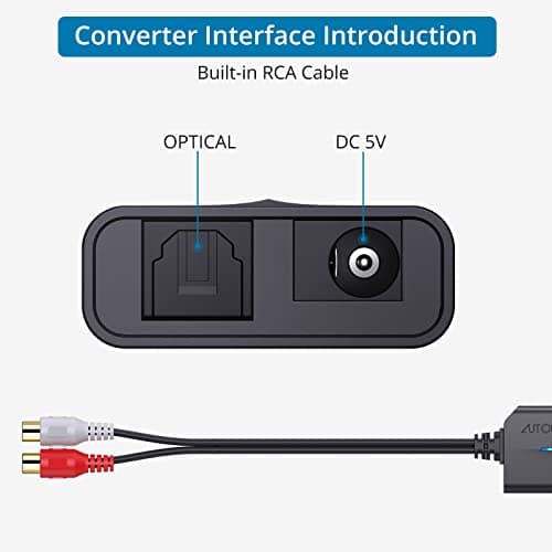 AUTOUTLET DA Converter 192kHz DAC Converter Digital to Analog Audio Converter SPDIF Toslink to Analog RCA Audio with 1M Optical Cable Digital to Analog Converter for HDTV DVD Blu-ray Sky Game Consoles