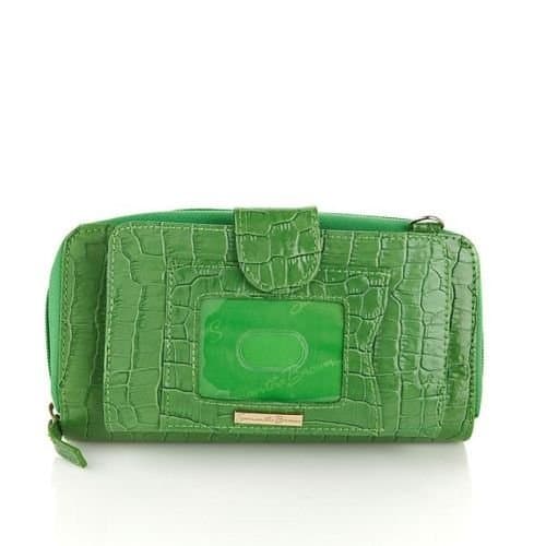Samantha Brown Double-wide Leather Wallet Croco-embossed Green