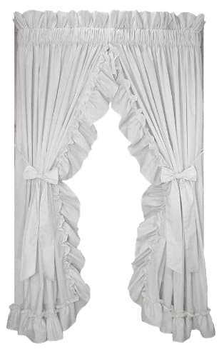 Window Toppers Stephanie Country Ruffle Priscilla Curtains Pair 86 Inch W by 54 Inch L - 1 1/2 Inch Rod Pocket, White
