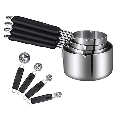 8 Piece Measuring Cups and Measuring Spoons Set, Pekyok DT04 Stainless Steel Kitchen Measuring Tool Cooking Accessories with Silicone Handle Grip Perfect for Cooking & Baking