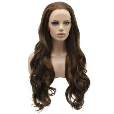 SheWig Extra Long Brown Synthetic Lace Front Wigs Wavy for Black Women Drag Queen Wigs