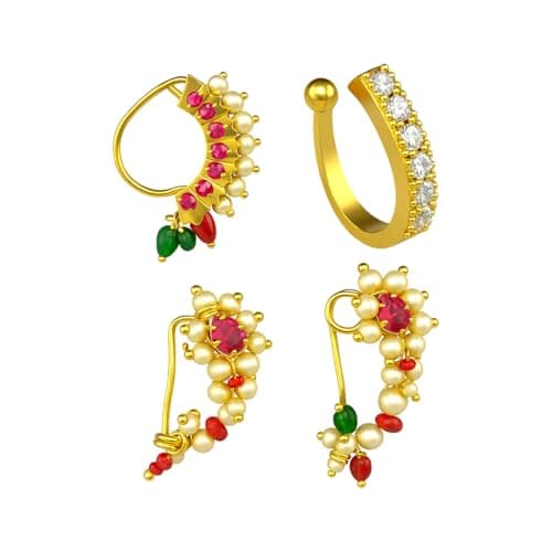 VAMA FASHIONS Maharashtrian Marathi Nath without piercing Mukuthi Nathiya nose pin ring for women.