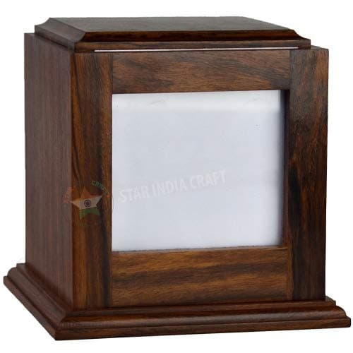 SIC Rosewood Urn with Photo Frame for Human and Pet Ashes, Decorative Wooden Memorial & Peaceful Keepsake, Burial Cremation Premium Quality Wood Box for Dog & Cat , Medium SIZE: 4.9 x 4.9 x 5.5 inches