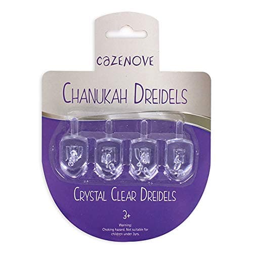 Judaica Place Chanukah Dreidels Transparent Plastic Crystal Clear Set of 4 for Kids