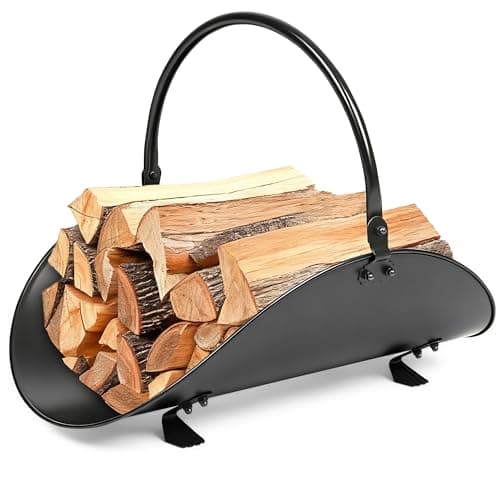 Amagabeli Fireplace Log Holder Indoor Firewood Strong Log Baskets 42x31x35cm for Wood with Handles Steel Wood Cradle Storage for Wood Stove Hearth Log Carrier for Kindling Outdoor Coal Holder