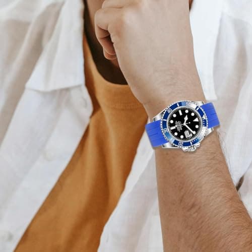 Juntan 18mm 20mm 21mm 22mm Curved End Rubber Watch Band, Tapered Silicone Curved Replacement Watch Strap for Men Women with Classic Diving Buckle