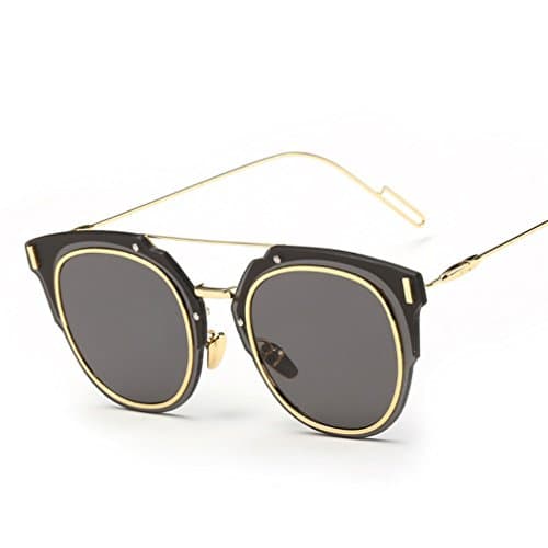 SMA Eyewear Women's Premium High Fashion SAFRON Metal Round Mirrored Lens Sunglasses UV400 1-8025 (Black/Gold, Black)
