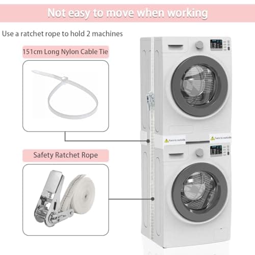NIUXX Universal Intermediate Frame, Connection Frame for Washing Machine and Dryer, Intermediate Kit Including Lashing Strap, Adjustable Size (46-66 cm)