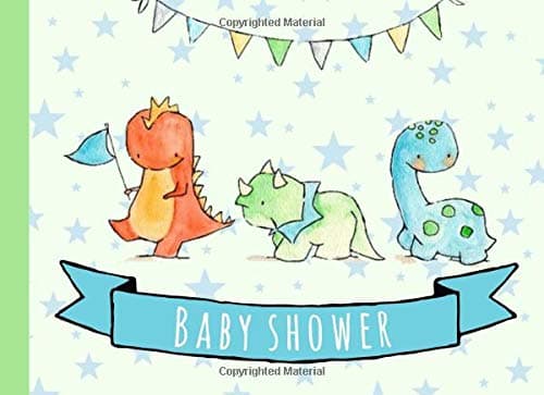 Baby Shower: Guest book,Dinosaur,With gift log,Tracker,Record, Keepsake,Memory,Write Predictions & Advise, Space for picture,Green