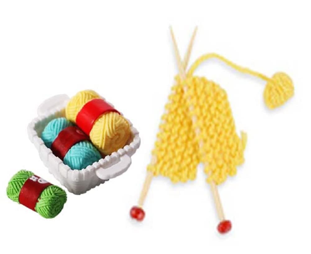 Dollhouse Miniature Woolen Yarn Knitting Set 1:12 Scale Accessories Thread Basket Simulation Decoration Favors Supplies (B)