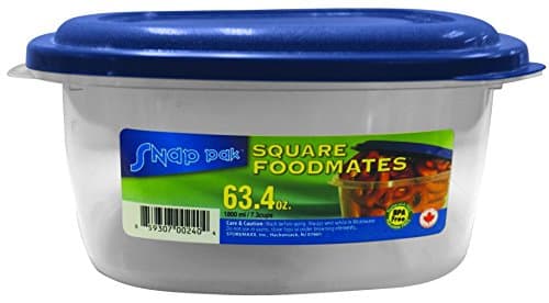 StoreMaxx Foodmates Square Food Storage Container with Clear/Blue Lid, 63.4 oz., Slate Blue/Opaque