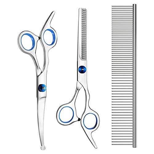 DaysAgo 3 Pack Dog Grooming Scissors with Safety Round Tip, Perfect Stainless Steel Up-Curved Grooming Scissors Thinning Cutting Shears with Pet Grooming Comb for Dogs and Cats