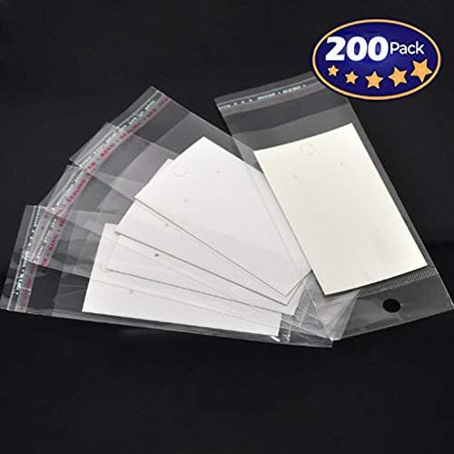 200 Episodes - Paper & Plastic Jewelry Earrings Display Card Rectangular White W / 21.59 cm Ziplock Bag - Blank for You to Custom