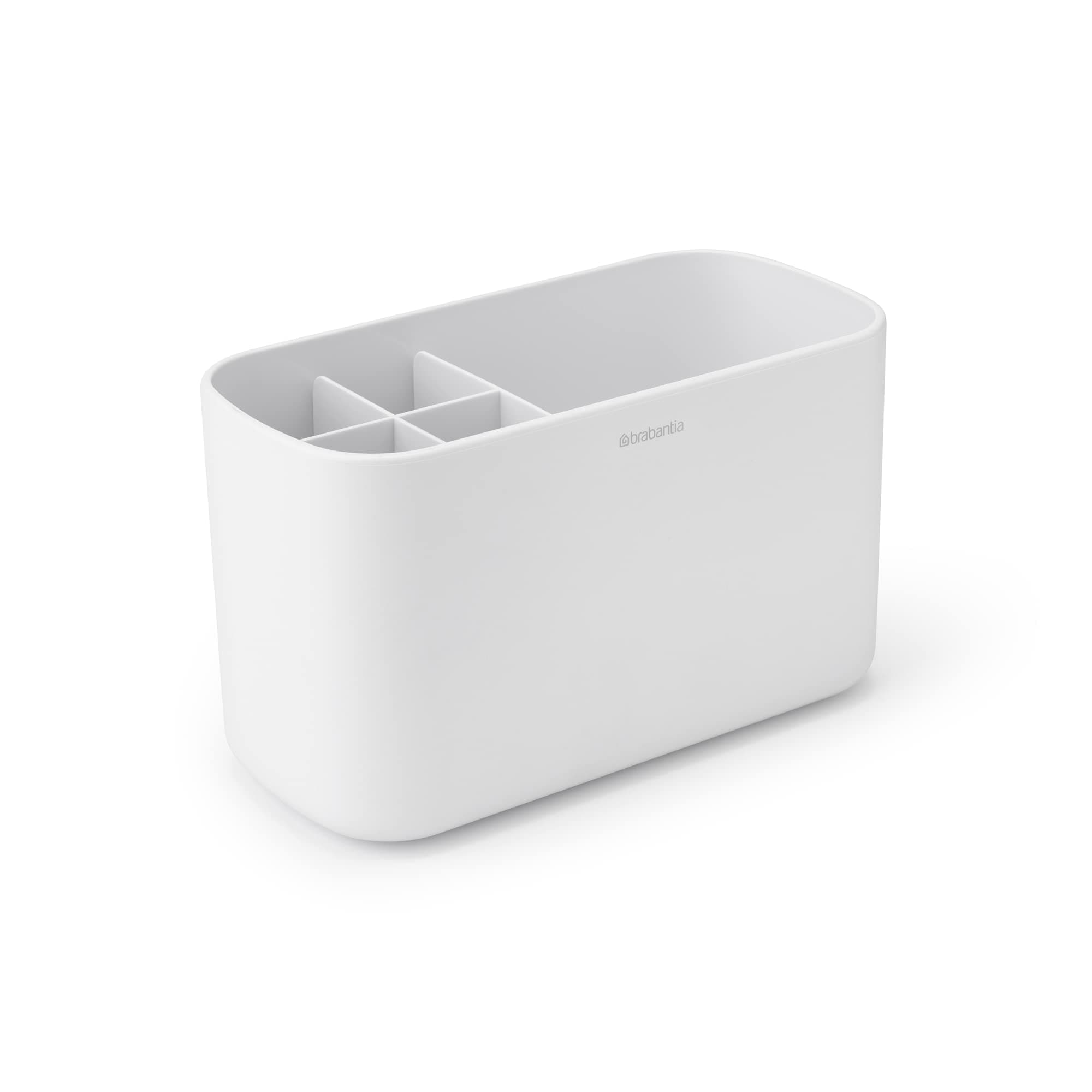 Renew Bathroom Caddy (White) - Compartments for Toothbrushes, Toothpaste, Soap etc - Nonslip Base and Drainage Holes