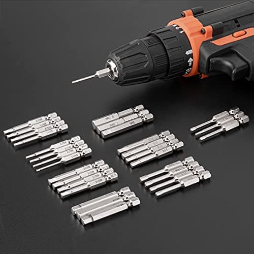 NAUIX 30 Piece Hex Head Allen Wrench Drill Bit Set, 1/4 Inch Shank Metric and SAE S2 Steel Hex Bit Set, Magnetic Tips, 50mm Long