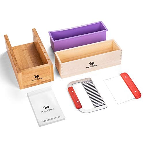 Hula Home Premium Soap Making Kit - 44oz Purple Silicone Mold with Wooden Box, Cutter, Measuring Tools and 100 Bags - Ideal for Adults, Melt and Pour or Cold Process Soap
