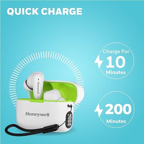 Honeywell Newly Launched Moxie V1100, in-Ear Wireless TWS Earbuds with Digital Battery Display Case, Bluetooth V5.3, 31 Hours of Playtime, 13mm*2 Drivers, Fast Charging, 2 Years Manufacturer Warranty