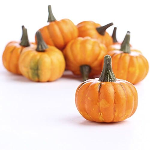 Autumn Set of 16 - Miniature Artificial Orange PUMPKINS with Stalk Detail - 5.5cm
