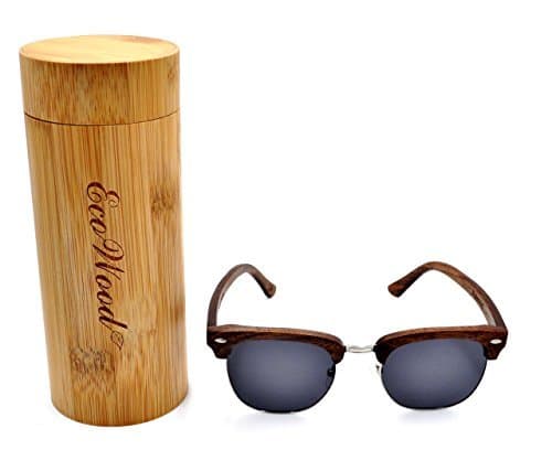 EcoWood Clubmaster Real Walnut Wood Sunglasses with Dark Gray Polarized Lens