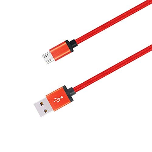 2.0 Micro USB to USB Cable Nylon Braided Charging Cable - 6 Feet (1.8 Meters) – Red – 3-Pack