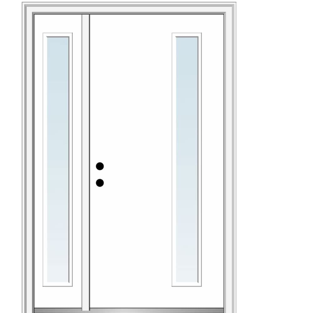 National Door Company, 50" x 80", Fiberglass Smooth, Primed, 1-Lite, Clear Low-E Glass, Prehung Front Door with One Sidelite on 4-9/16" Primed Composite Frame