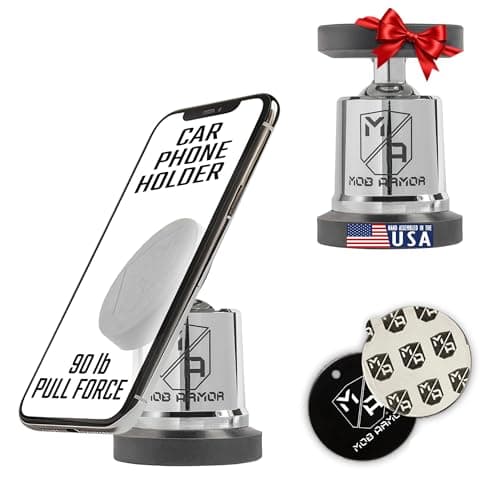 Mob Armor MobNetic Maxx - Magnetic Phone Holder for Car, USA Assembled Car Phone Mount, Supports iPhone & Android, Christmas, White Elephant for Men, Dad, Boyfriend, Husband - Chrome