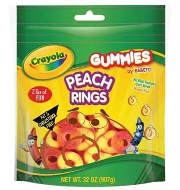 Crayola Peach Rings Gummies 2 lbs – Fruity Chewy Candy Resealable Stand Up Pouch – Halal Peanut Free No HFCS – by Kervan